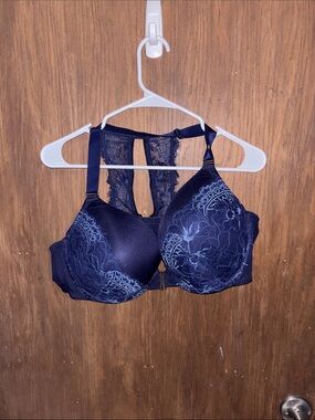 Cacique Navy Lace Racerback Front-Closure Bra